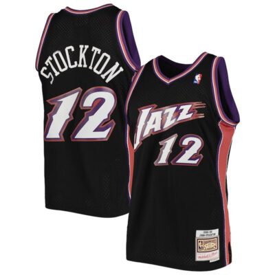 Utah Jazz #12 John Stockton Black 1998-99 Mitchell & Ness Swingman Stitched Jersey