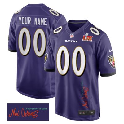 Baltimore Ravens Super Bowl LIX 'New Orleans - A Symphony of Sport' Game Men Custom Jersey - Purple