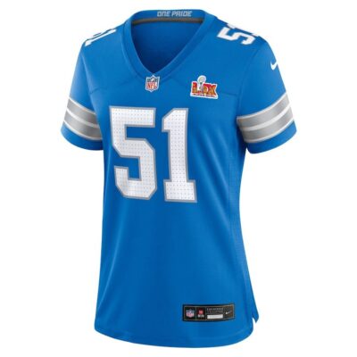 Alternative view of Ben Niemann #51 Detroit Lions Super Bowl LIX Women's Jersey - Blue