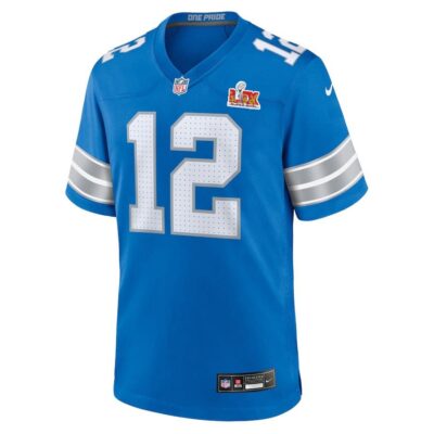 Alternative view of Brandon Joseph #12 Detroit Lions Super Bowl LIX Youth Jersey - Blue