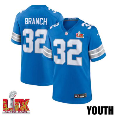 Brian Branch #32 Detroit Lions Super Bowl LIX Youth Jersey - Blue