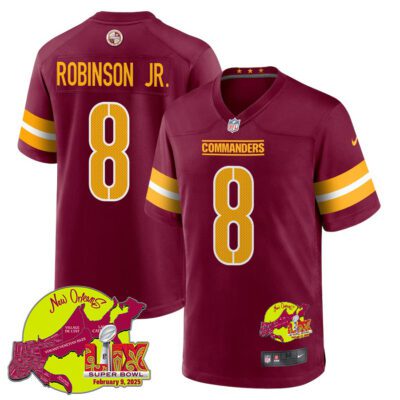 Brian Robinson Jr. 8 Washington Commanders Super Bowl LIX New Orleans Patch Game Men Jersey - Burgundy