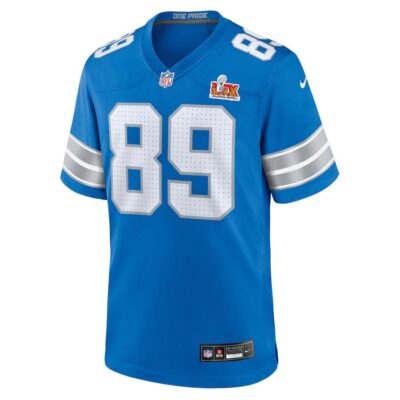 Alternative view of Brock Wright #89 Detroit Lions Super Bowl LIX Youth Jersey - Blue
