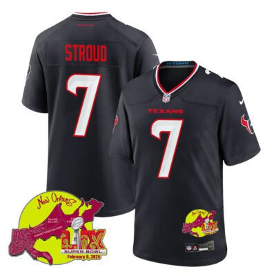 C.J. Stroud 7 Houston Texans Super Bowl LIX New Orleans Patch Game Men Jersey - Navy