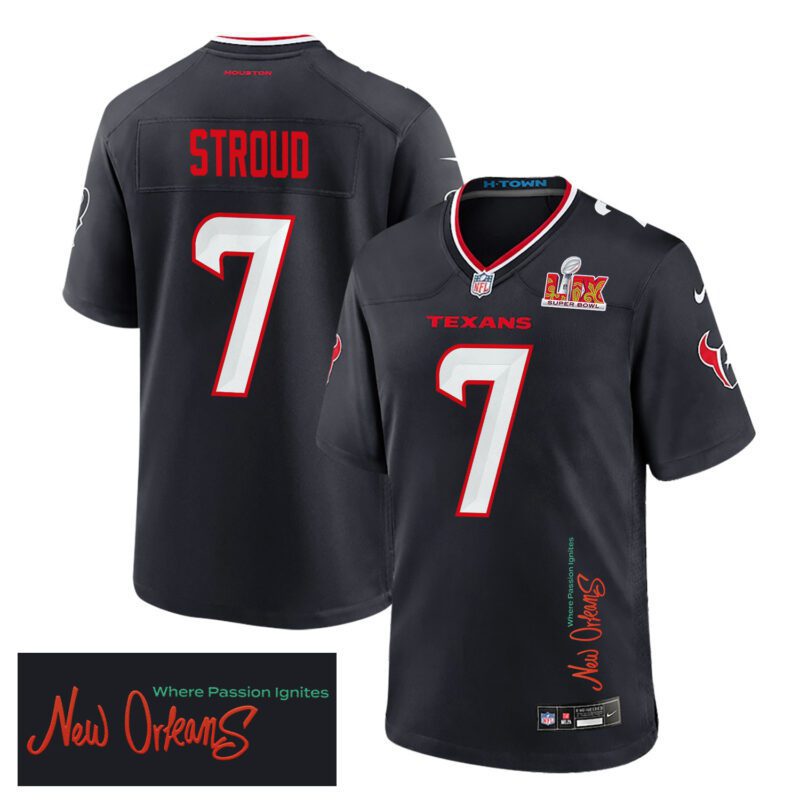 C.J. Stroud 7 Houston Texans Super Bowl LIX 'New Orleans - Where Passion Ignites' Game Men Jersey - Navy