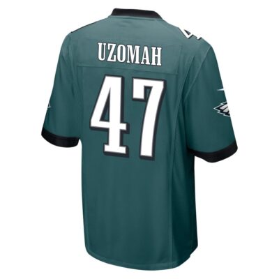 Alternative view of C.J. Uzomah 47 Philadelphia Eagles Super Bowl LIX New Orleans Patch Game Men Jersey - Midnight Green
