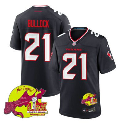 Calen Bullock 21 Houston Texans Super Bowl LIX New Orleans Patch Game Men Jersey - Navy