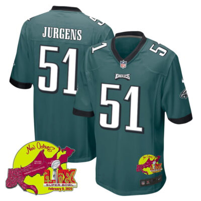 Cam Jurgens 51 Philadelphia Eagles Super Bowl LIX New Orleans Patch Game Men Jersey - Midnight Green