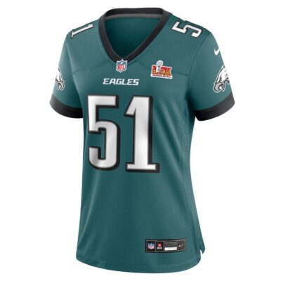 Alternative view of Cam Jurgens #51 Philadelphia Eagles Super Bowl LIX Women's Jersey - Midnight Green