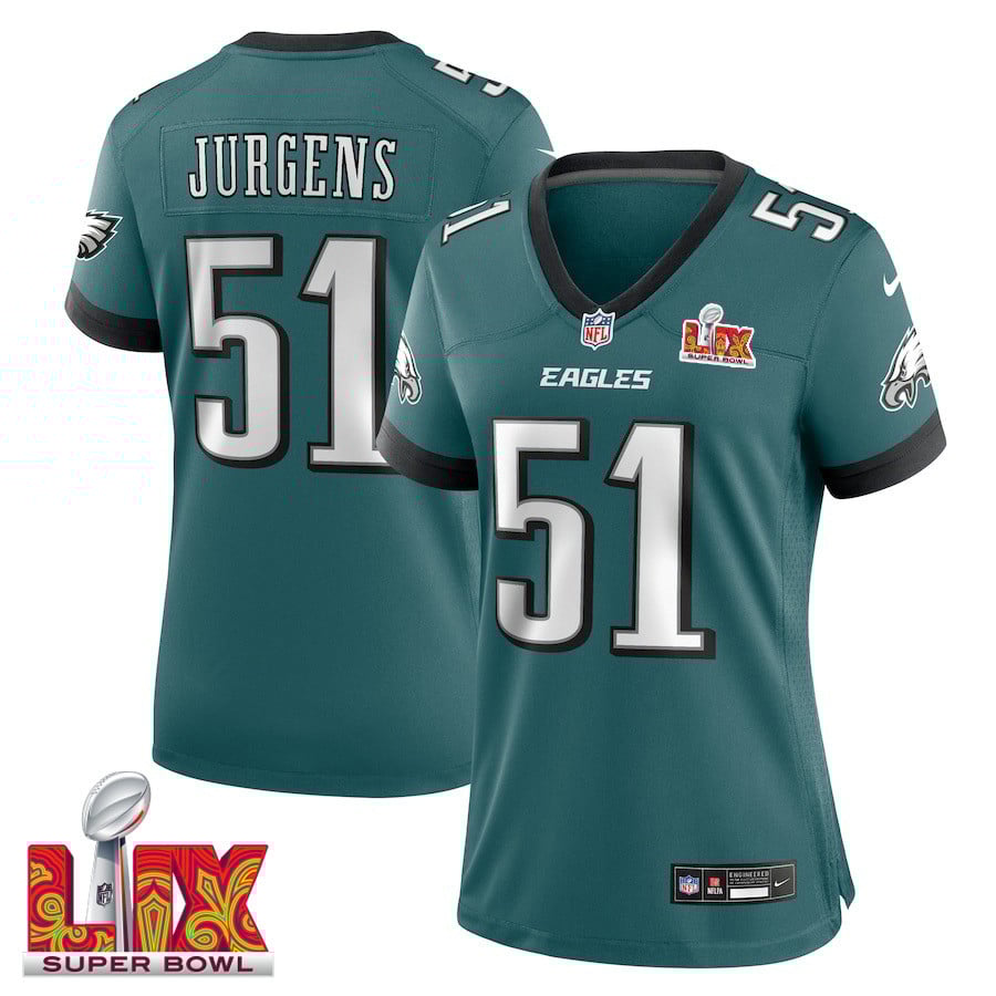 Cam Jurgens #51 Philadelphia Eagles Super Bowl LIX Women's Jersey - Midnight Green