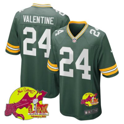 Carrington Valentine 24 Green Bay Packers Super Bowl LIX New Orleans Patch Game Men Jersey - Green