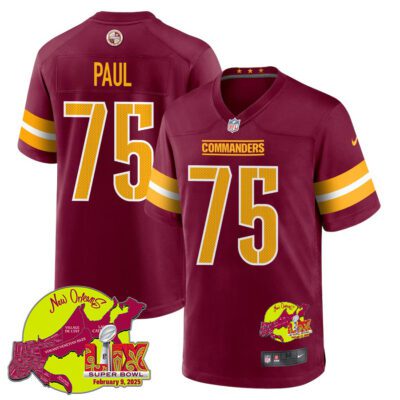 Chris Paul 75 Washington Commanders Super Bowl LIX New Orleans Patch Game Men Jersey - Burgundy