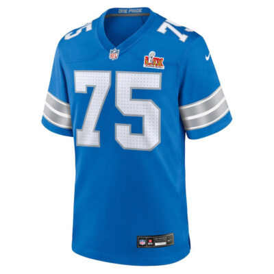 Alternative view of Colby Sorsdal #75 Detroit Lions Super Bowl LIX Youth Jersey - Blue