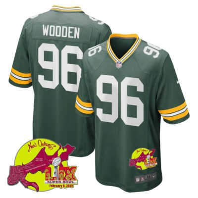 Colby Wooden 96 Green Bay Packers Super Bowl LIX New Orleans Patch Game Men Jersey - Green