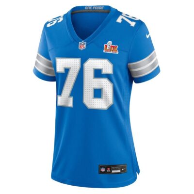 Alternative view of Connor Galvin #76 Detroit Lions Super Bowl LIX Women's Jersey - Blue