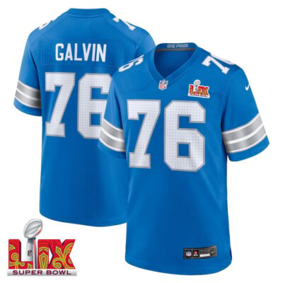Connor Galvin #76 Detroit Lions Super Bowl LIX Youth Jersey - Blue