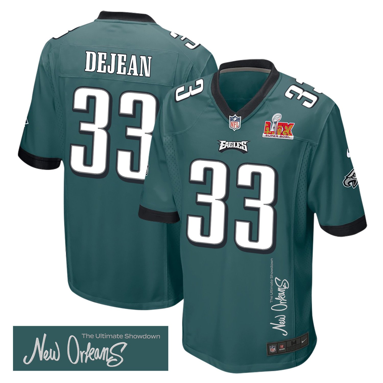 Cooper DeJean 33 Philadelphia Eagles Super Bowl LIX 'New Orleans - The Ultimate Showdown' Game Men Jersey - Midnight Green
