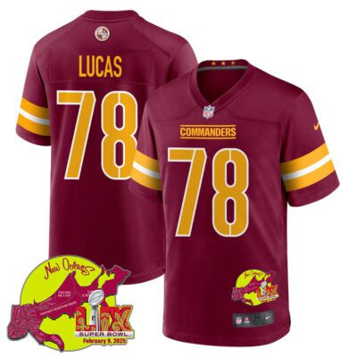 Cornelius Lucas 78 Washington Commanders Super Bowl LIX New Orleans Patch Game Men Jersey - Burgundy