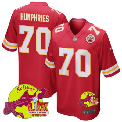 D.J. Humphries 70 Kansas City Chiefs Super Bowl LIX New Orleans Patch Game Men Jersey - Red