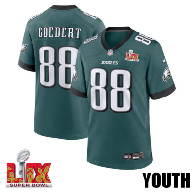 Dallas Goedert #88 Philadelphia Eagles Super Bowl LIX Youth Jersey - Midnight Green