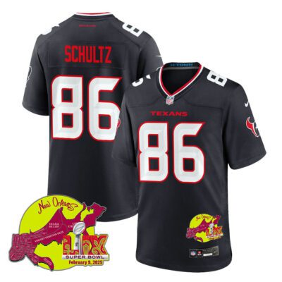 Dalton Schultz 86 Houston Texans Super Bowl LIX New Orleans Patch Game Men Jersey - Navy