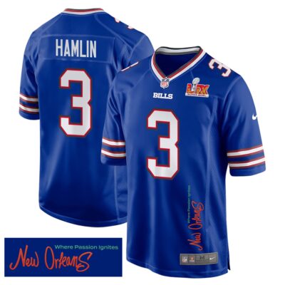 Damar Hamlin 3 Buffalo Bills Super Bowl LIX 'New Orleans - Where Passion Ignites' Game Men Jersey - Royal