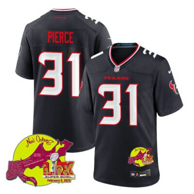Dameon Pierce 31 Houston Texans Super Bowl LIX New Orleans Patch Game Men Jersey - Navy