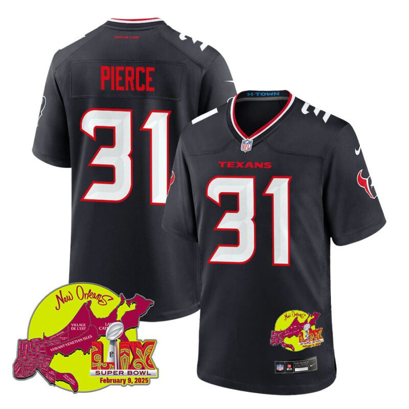 Dameon Pierce 31 Houston Texans Super Bowl LIX New Orleans Patch Game Men Jersey - Navy