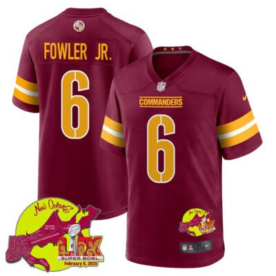 Dante Fowler Jr. 6 Washington Commanders Super Bowl LIX New Orleans Patch Game Men Jersey - Burgundy