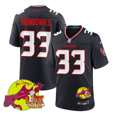 Dare Ogunbowale 33 Houston Texans Super Bowl LIX New Orleans Patch Game Men Jersey - Navy
