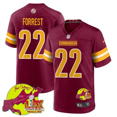 Darrick Forrest 22 Washington Commanders Super Bowl LIX New Orleans Patch Game Men Jersey - Burgundy