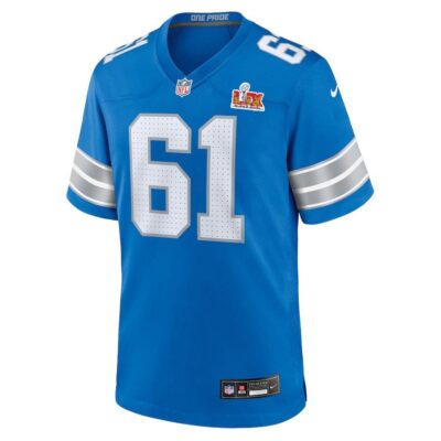 Alternative view of David Bada #61 Detroit Lions Super Bowl LIX Youth Jersey - Blue