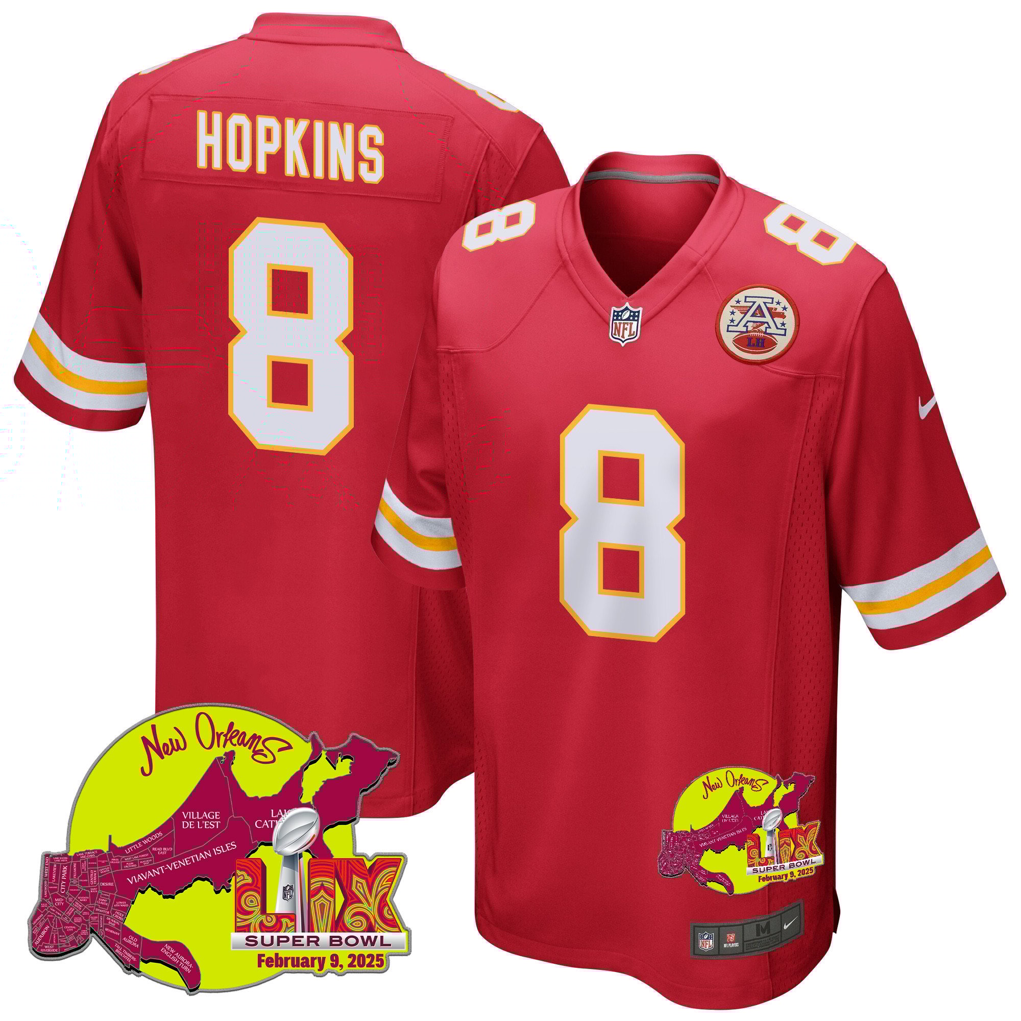 DeAndre Hopkins 8 Kansas City Chiefs Super Bowl LIX New Orleans Patch Game Men Jersey - Red