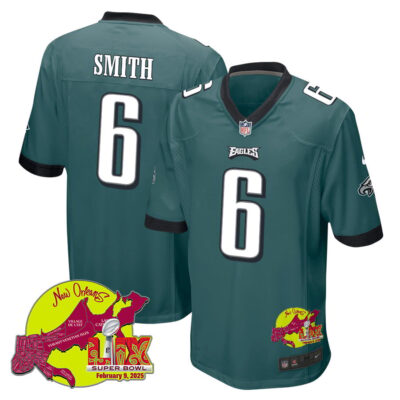 DeVonta Smith 6 Philadelphia Eagles Super Bowl LIX New Orleans Patch Game Men Jersey - Midnight Green