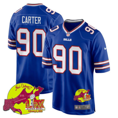 DeWayne Carter 90 Buffalo Bills Super Bowl LIX New Orleans Patch Game Men Jersey - Royal