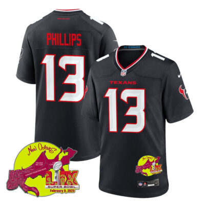 Del'Shawn Phillips 13 Houston Texans Super Bowl LIX New Orleans Patch Game Men Jersey - Navy