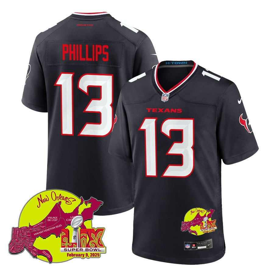 Del'Shawn Phillips 13 Houston Texans Super Bowl LIX New Orleans Patch Game Men Jersey - Navy