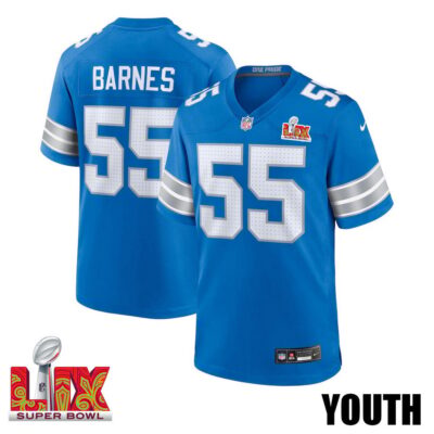 Derrick Barnes #55 Detroit Lions Super Bowl LIX Youth Jersey - Blue