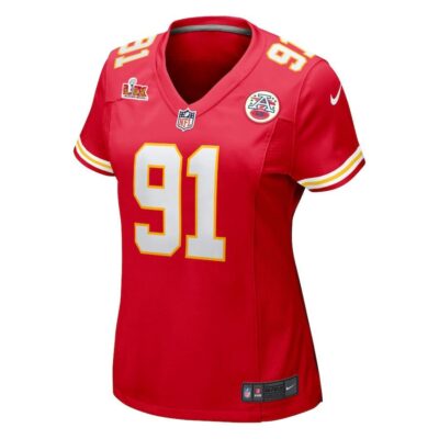 Alternative view of Derrick Nnadi #91 Kansas City Chiefs Super Bowl LIX Women's Jersey - Red