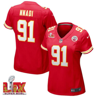 Derrick Nnadi #91 Kansas City Chiefs Super Bowl LIX Women's Jersey - Red