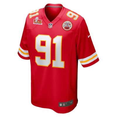 Alternative view of Derrick Nnadi #91 Kansas City Chiefs Super Bowl LIX Youth Jersey - Red