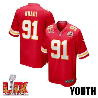 Derrick Nnadi #91 Kansas City Chiefs Super Bowl LIX Youth Jersey - Red