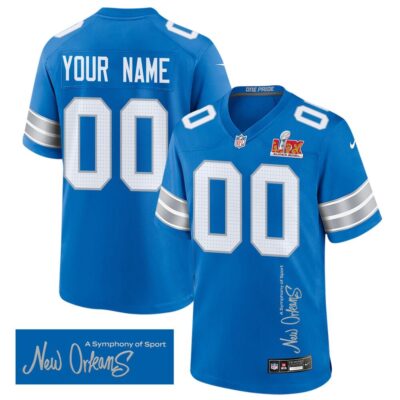 Detroit Lions Super Bowl LIX 'New Orleans - A Symphony of Sport' Game Men Custom Jersey - Blue