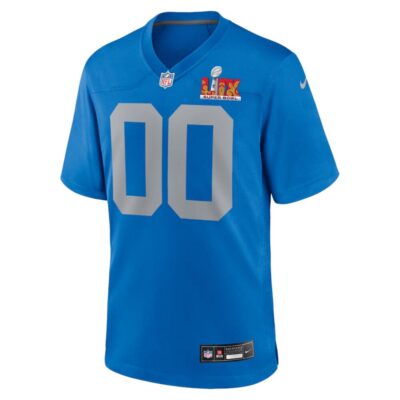 Alternative view of Detroit Lions Super Bowl LIX Patch Alternate Game Men Custom Jersey - Blue