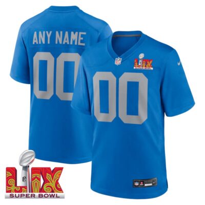 Detroit Lions Super Bowl LIX Patch Alternate Game Men Custom Jersey - Blue