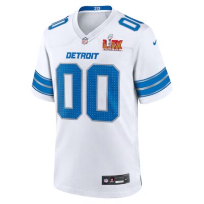 Alternative view of Detroit Lions Super Bowl LIX Patch Game Men Custom Jersey - White