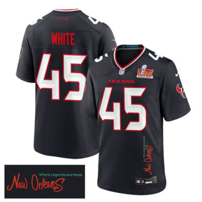 Devin White 45 Houston Texans Super Bowl LIX 'New Orleans - Where Legends Are Made' Game Men Jersey - Navy