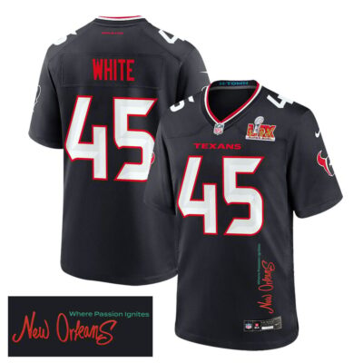 Devin White 45 Houston Texans Super Bowl LIX 'New Orleans - Where Passion Ignites' Game Men Jersey - Navy