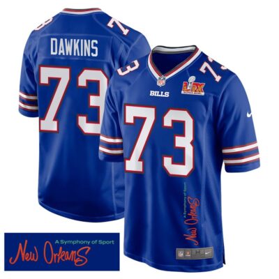 Dion Dawkins 73 Buffalo Bills Super Bowl LIX 'New Orleans - A Symphony of Sport' Game Men Jersey - Royal