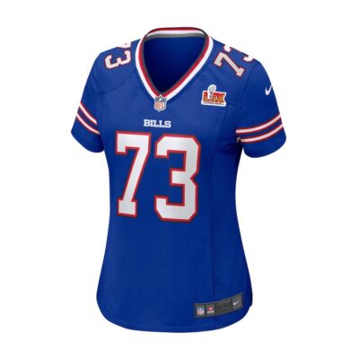 Alternative view of Dion Dawkins #73 Buffalo Bills Super Bowl LIX Women's Jersey - Royal